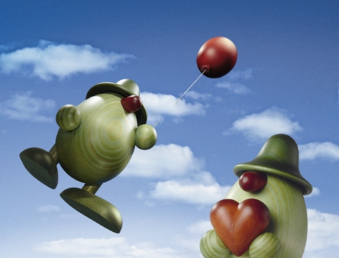 Grünes Männlein mit Luftballon und Grünes Männlein mit Herz